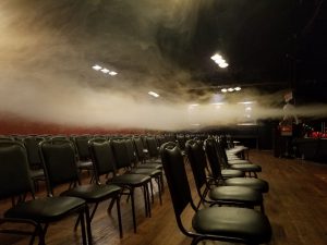 Smoke wafts over empty chairs in the SPARK event rental space in Bellingham.